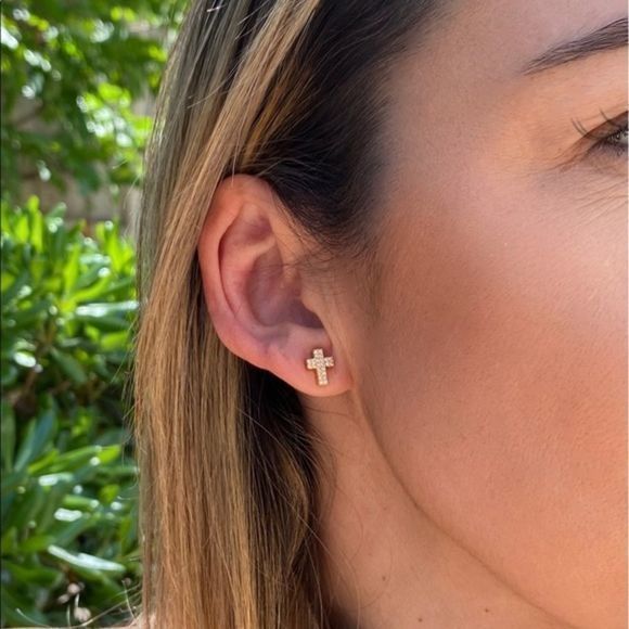 Gold Filled CZ Tiny Cross Studs - Picture 6 of 7